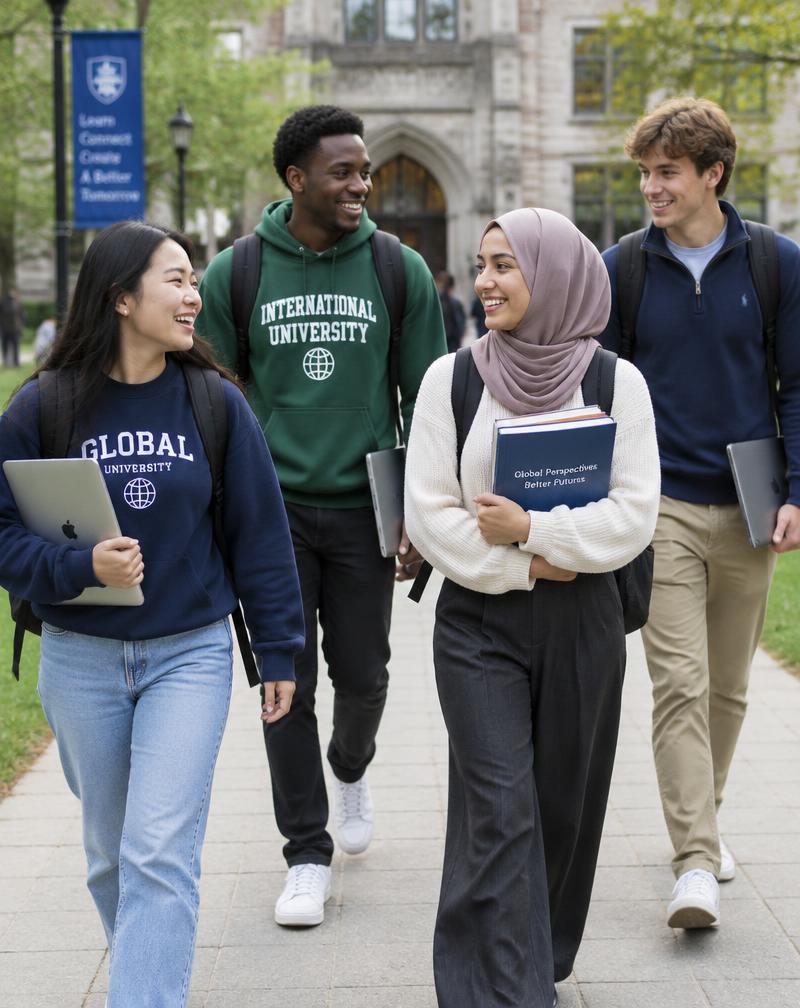International students walking on campus